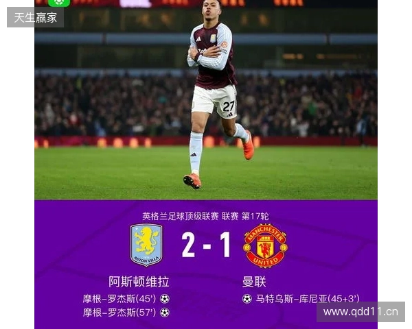 剑南春｜曼联1-2客负维拉，罗杰斯连场双响，库尼亚破门